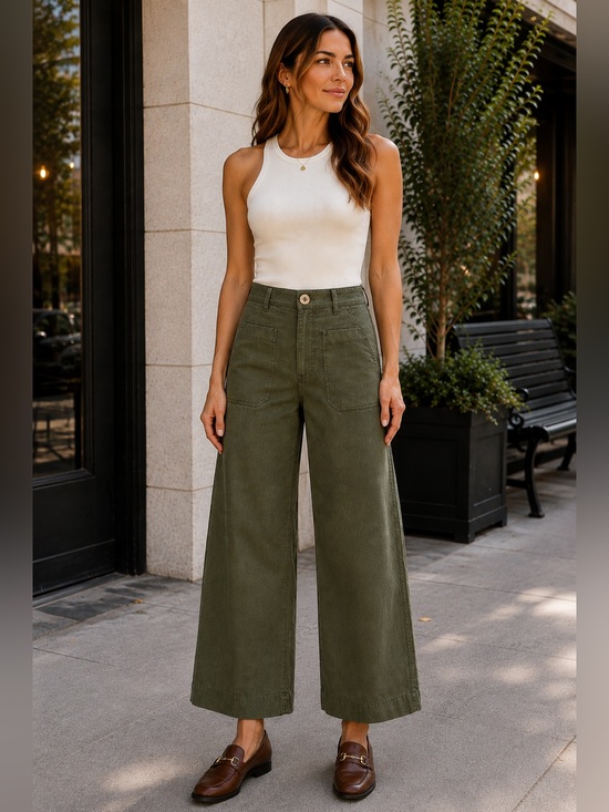 Maeve Pants - Anthropologie Maeve Colette Olive Wide Leg Pants Size 28